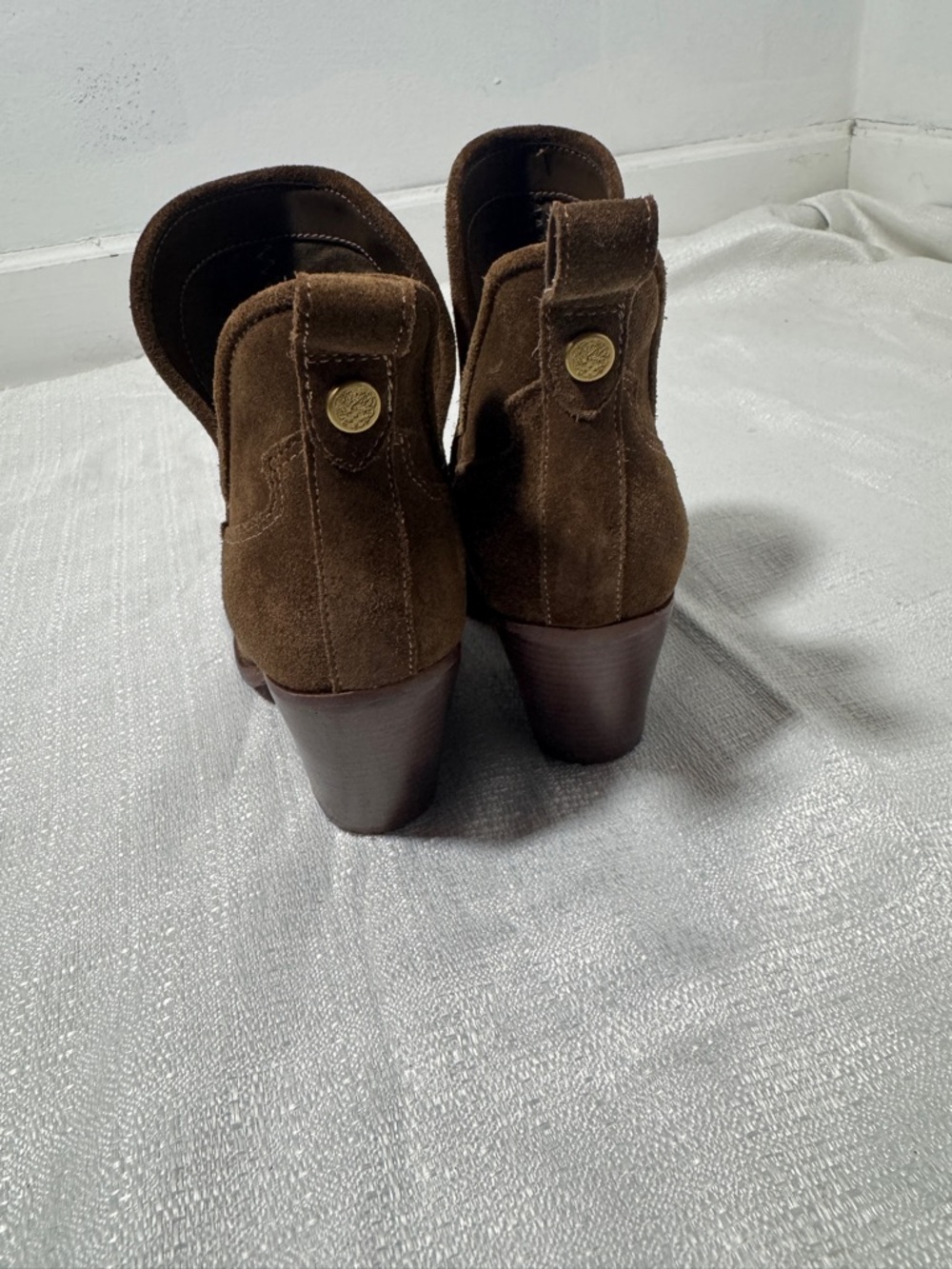 Vince Camuto Brown Suede Ankle Boots Pointed toe Block Heel Western Booties 7 - Picture 5 of 9